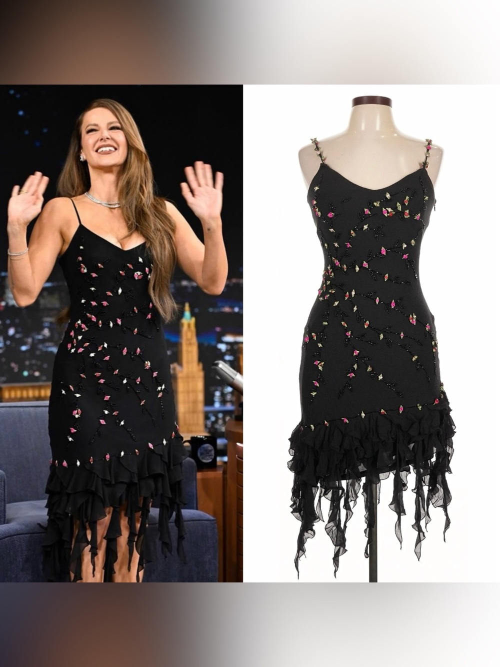 Sue Wong Silk Beaded Dress Asymmetrical Fairy Bias Floral Goth Flowy Vintage Y2k